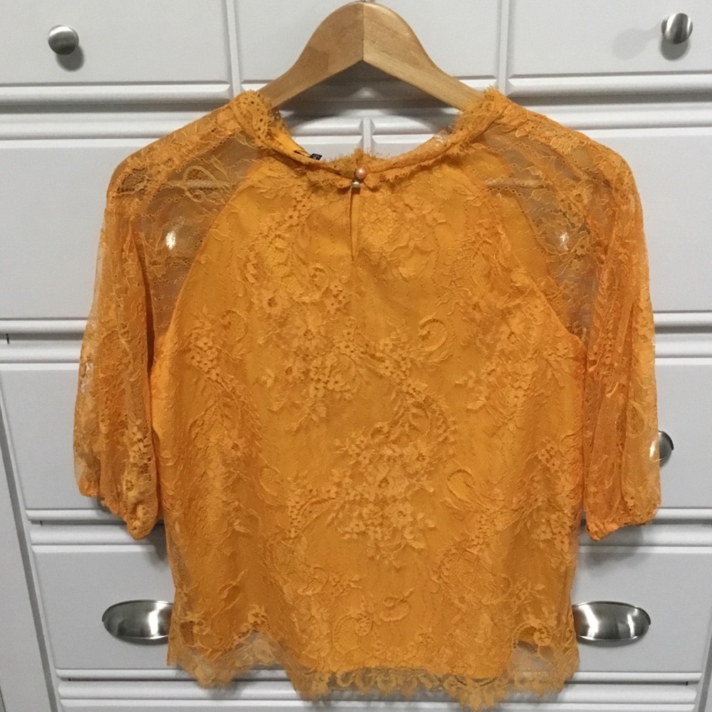 NWT ALICE BLUE Orange Unconventional Lace 3/4 Sleeve Top M - Picture 2 of 9
